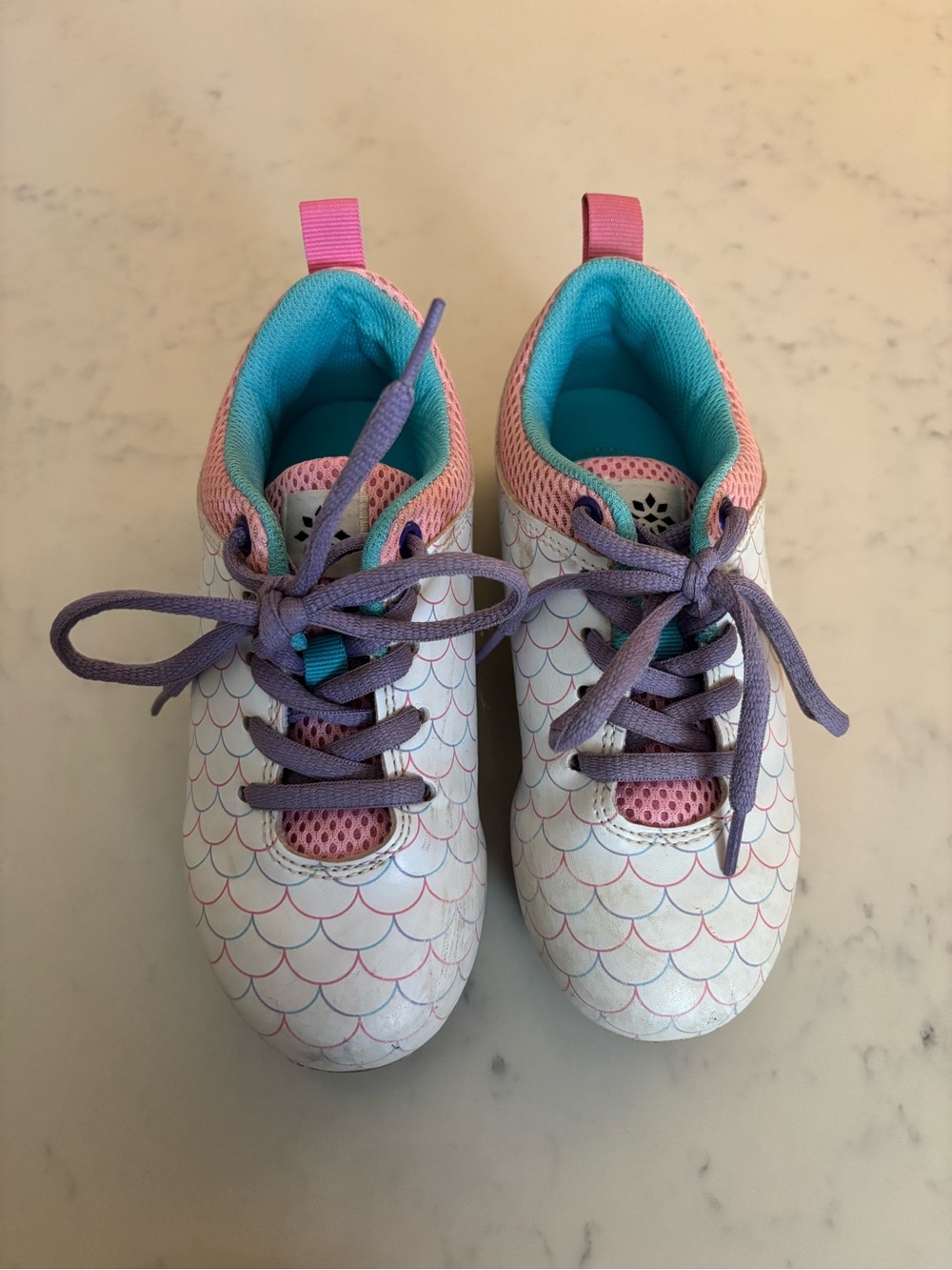 Kids White Mermaid-Scale Sneakers with Pink & Purple Accents